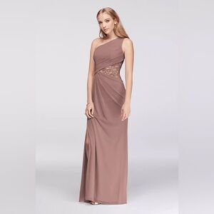 One-Shoulder Mesh Dress with Lace Inset- NWT Bridesmaid/ Formal gown